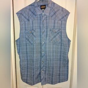 Guide Gear Men's Blue Plaid Sleeveless Casual Button Down Shirt